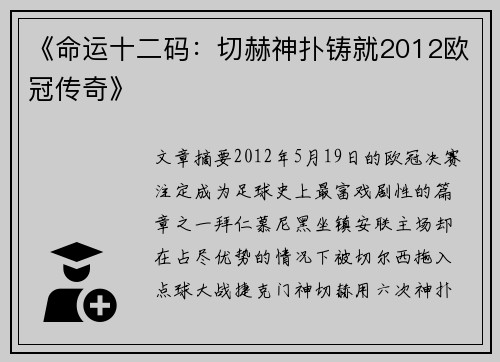 《命运十二码：切赫神扑铸就2012欧冠传奇》